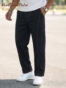 Vancamel Pulse Men's Loose Straight Leg Outdoor Sports Pants, Versatile Minimalist Solid Color Commuter Trousers - Black - View 2