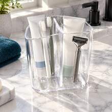 1pc Transparent Toothbrush Holder, Divided Wall-Mounted Storage Rack, Multi-Function Bathroom Storage Accessory, Creative No-Drill Bathroom Storage Box, Used For Storing Toothbrushes, Combs And Razors, Home Bathroom Decor - A - View 3