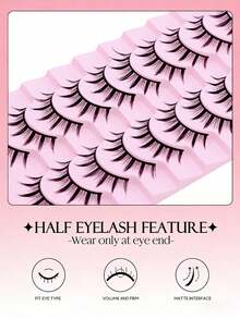 10 Pairs Natural False Eyelashes Set, Includes 1/5pcs Eyelash Brush And 1pc Eyelash Curler, Cartoon Style 3D Faux Mink Soft Hair Flared Natural Realistic Eyelash Extensions Strip Lashes, Eyelash Clusters - Multicolor - View 3