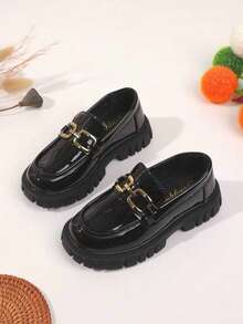 Fashionable Girls' Faux Leather Shoes, Spring New Low-Top British Style Shoes, Thick Sole - Black - View 5