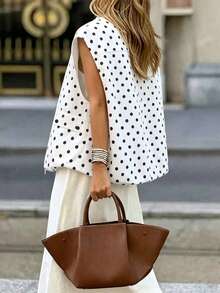 Women's Vintage Polka Dot Short Sleeve Sleeveless Vest Jacket, Small Round Neck, Fashionable And Versatile White Summer - White - View 4