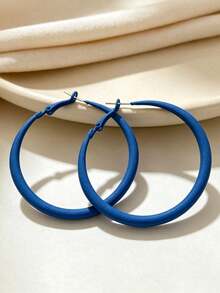 1 Pair Dopamine Candy Color Geometric Round Hoop Earrings, Fashion Exaggerated Minimalist Versatile Casual Earrings For Women's Daily Wear - Royal Blue - View 3