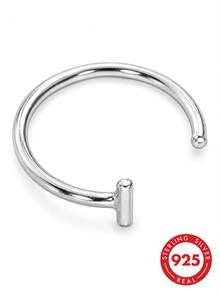 lunastudio 1pc 925 Sterling Silver Minimalist Plain Lip Cuff For Women Daily Wear - Silver - View 2
