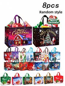 Christmas Gift Bag With Handle, Printed With Santa Claus, Snowman, Christmas Tree Holiday Patterns. Durable PP Material, Reusable, Large Capacity, Suitable For Holiday Shopping, Party Gifts, Can Pack Various Gifts, Serves As Storage And Holiday Decoration. - Multicolor - View 11