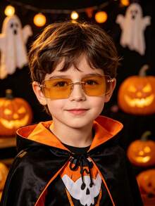 1 PC Kids 4-8Y Halloween Rimless Rectangle Fashion Glasses, Orange Lens Gold Metal Frame, For Halloween Costume Party Cosplay With Glasses Box - Multicolor - View 1