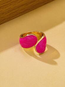 1pc Minimalist Elegant Enamel Drip Water Drop Women's Ring, Suitable For Party, Banquet And Daily Wear - Hot Pink - View 8