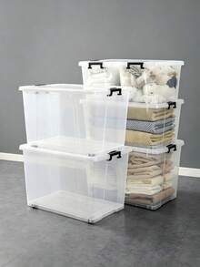 Clear Plastic Storage Box With Black Latching Lid, Stackable See‑Through Organizer Bins, Dust‑Proof Moisture‑Resistant, For Closet Bedroom Garage Pantry, Sort Clothes Toys Sundries, Storage Organizer For Renters Students Family - Multiple Specifications - View 10