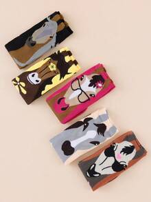 Men's 5 Pairs Random Cartoon Horse Print Crew Socks, Novelty Funny Animal Pattern Casual Mid Calf Socks For Daily Wear - Multicolor - View 1