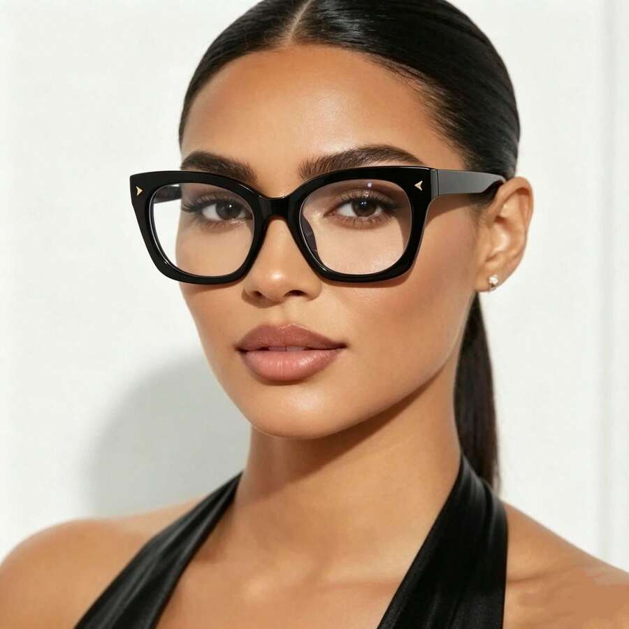 1 Pair Women's Cat Eye Oversized Frame, Personalized Fashion Minimalist Casual Decorative Non-Prescription Glasses - Black - View 1
