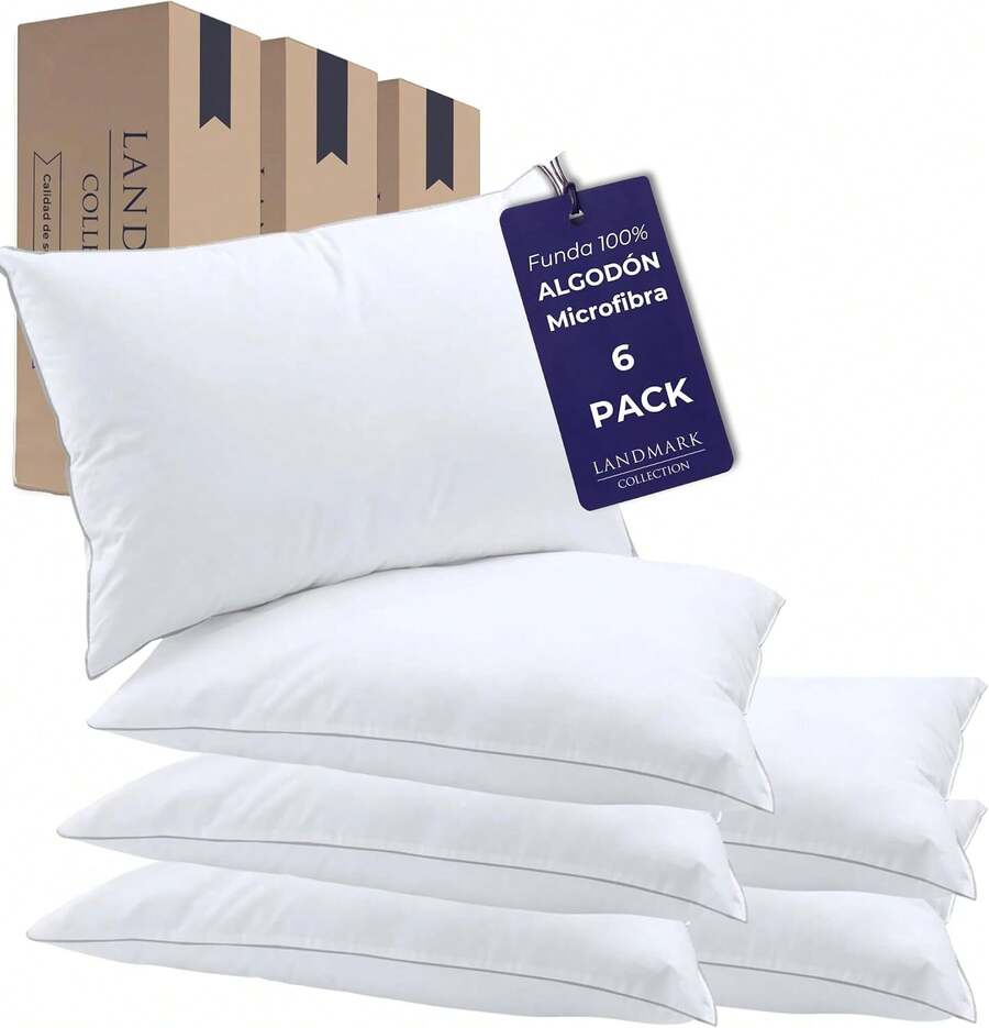 Landmark Collection - Almohadas de Lujo 100% Algodón - Paquete de 2 - Tamaño Standard Matrimonial - Almohadas Hoteleras - Firmeza Suave y Envolvente - Cama Matrimonial Individual