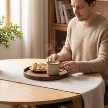 1pc Vintage Wooden Decorative Tray, Round Candle Holder Base, Farmhouse Tabletop Storage Plate, Suitable For Holiday, Birthday, Party Decoration - Brown - View 4