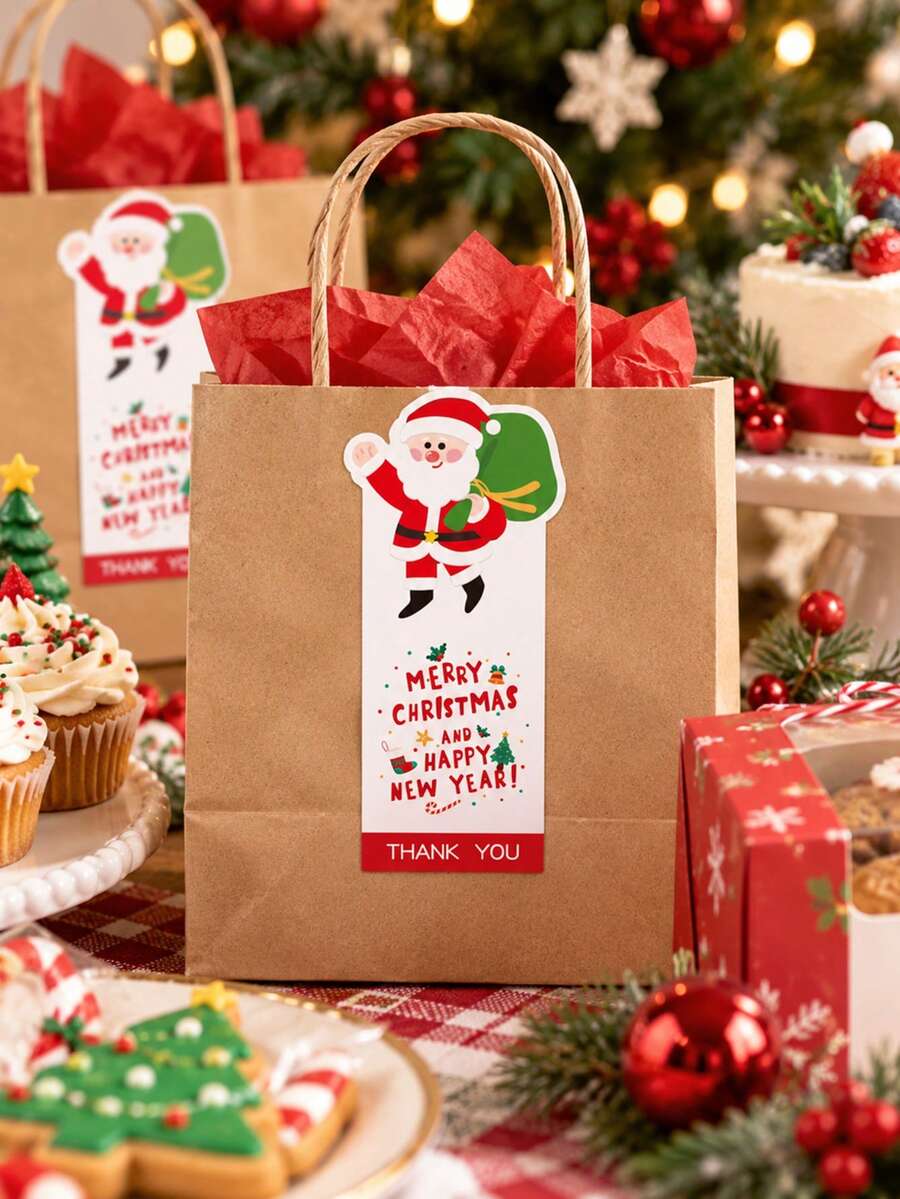 50pcs Christmas Santa Sealing Stickers Gift Wrapping Labels Cute Festive Holiday Gift Box Decor Self Adhesive Party Packaging Envelope Seal Supplies - Multicolor - View 1