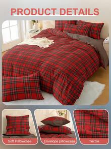 2/3pcs Cartoon Bedding Set, Soft Breathable Skin-Friendly, Cartoon Style Duvet Cover Set, Anti-Pilling, Cute Home Textile, Red Brown Plaid Pattern Duvet Cover And Pillowcase, Suitable For Single, Double, Queen, King Size Beds (Duvet Insert Not Included), Back To School - Multicolor - View 5