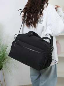 1PC New Large Capacity Handheld Travel Bag, Lightweight Nylon Storage Bag With Luggage Strap Sleeve, Multi-Compartment Zipper Design, Wear-Resistant And Water-Repellent, Practical Gym Bag, Portable Luggage Bag With Multiple Pockets And Layered Storage, Simple Commuter Handbag, Durable And Sturdy Travel Tote Bag - Multicolor - View 10