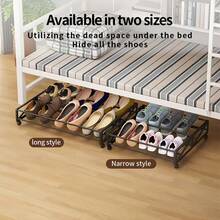 Simple Under-Bed Rolling Shoe Rack With Swivel Casters Iron Space-Saving Shoes Storage Rack For Bedrooms Dorm And Living Rooms Easy Installation Black - Black - View 4