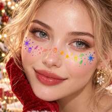 Christmas Freckle Temporary Face Tattoo Stickers-6pcs, Colorful Snowflake Star Gift Box Facial Decor Stickers, Waterproof Self-Adhesive Fake Freckle Tattoos, Festive Body Makeup Decals For Christmas Party, Holiday Cosplay, Rave Music Festival - Multicolor - View 5
