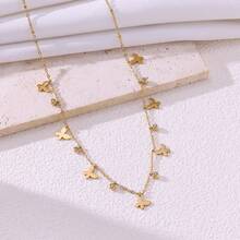 1pc Gold-Plated Stainless Steel Necklace, Exquisite Butterfly Flower Eye Pendant, Colorful Rhinestone Chain Decor, Fashion Women's Pendant Necklace Daily Jewelry Gift - Multicolor - View 18