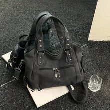 復古簡約大容量時尚學生通勤托特包 - 黑色 - 查看 2