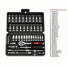 Kit De Ferramentas 46 Peças Jogo De Soquetes Chave Catraca Reversível Com Maleta Jogo De Ferramentas Completo - 46Peças - Visão 7