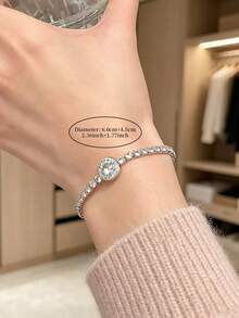 1pc Luxury Cubic Zirconia Geometric Copper Alloy Bracelet, Suitable For Women's Daily And Party Wear - Silver - View 3
