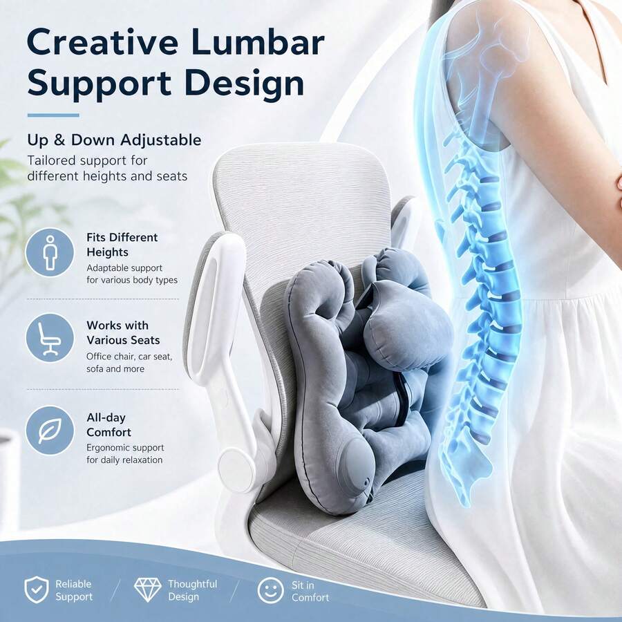 Ergonomic Inflatable Travel Lumbar Pillow, Multi-Function Backrest Cushion, Suitable For Bed, Sofa, Reading, Travel, Bedroom, Office, Chair, Car Seat, Relieves Back Pain, Reduces Pressure, Perfect Gift For Parents And Friends, Lightweight, Portable - Inflatable U-shaped Lumbar Pillow - View 1