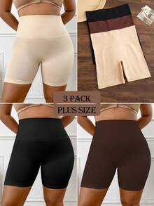 3pcs/Pack Celana Dalam Boxer Tanpa Jahitan Ukuran Plus Warna Bumi, Pakaian Dalam Wanita Warna Polos - MultiWarna - View 3