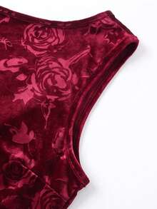 AELITH Women's Velvet Floral Jacquard Backless Pearl Chain Crop Top, Red Blouse, Date Night, Fashion Week, Party Tops, Fall Winter 2026 - Burgundy - View 8