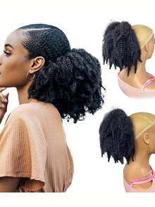 8 Inch Drawstring Ponytail Wig, Afro Kinky Curly Ponytail, Synthetic Ponytail Hair Extensions, Designed For (Multiple Colors Available) - Multicolor - View 10