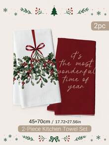 2pcs Christmas Bow Holly Text Illustration Pattern Kitchen Towels, Soft Polyester Material Dish Cloths, Suitable For Kitchen Decor, Kitchen Cleaning, Holiday Party Decoration, Kitchen Bathroom Supplies Home Essentials, Home Decor, Housewarming Gift - Multicolor - View 9