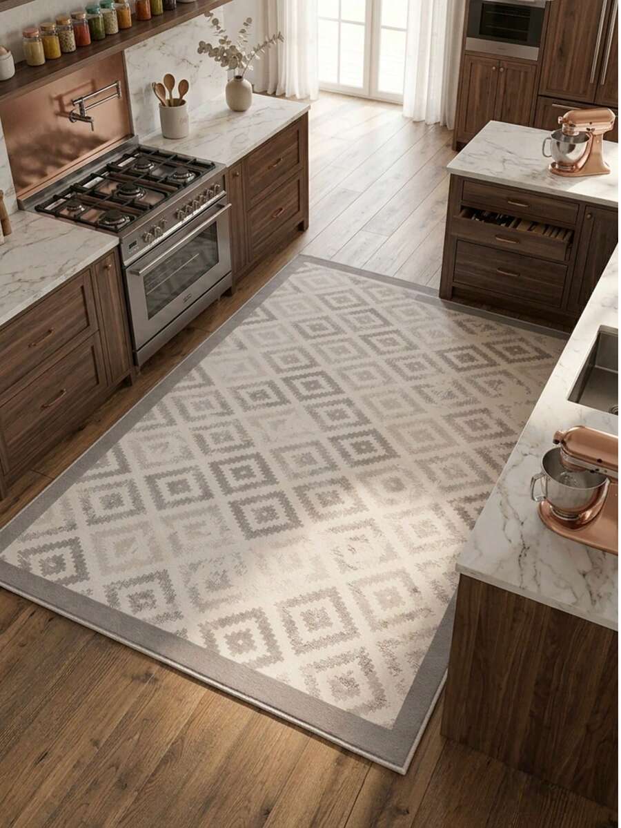 Non-Slip, Washable, Digitally Printed Rug, Runner, Kitchen Rug - Light Grey - View 1
