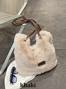 Faux Fur Deer Shoulder Bag For Women New Shopper Commuting Tote Bag Large Capacity Lightweight Versatile Plush Handbag - Multicolor - View 16