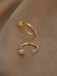 1 Pair Minimalist Small Cubic Zirconia Geometric Hoop Earrings Suitable For Women's Daily Commute Wear - Yellow Gold - View 3