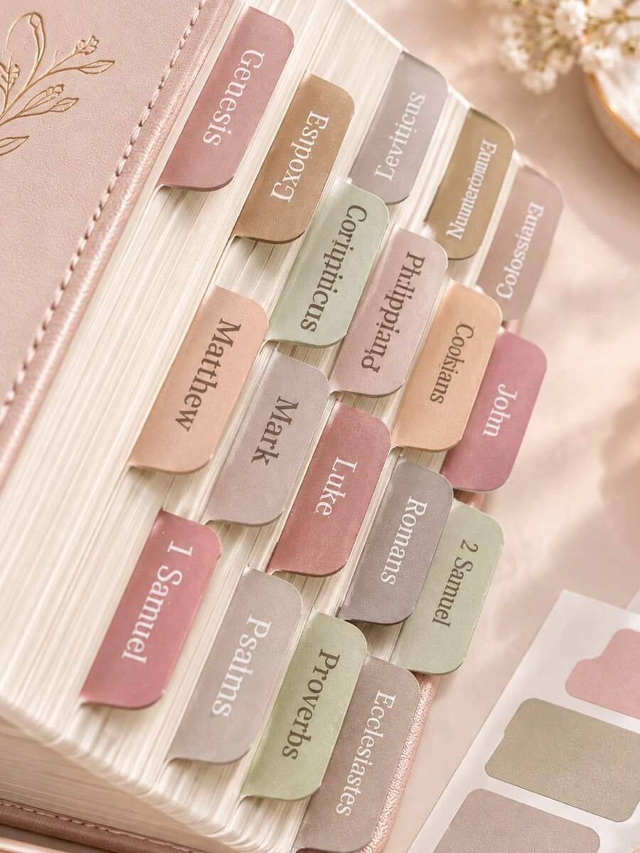 75pcs Unisex Bible Index Tabs, Pink Bible Page Labels, Bible Study Index Stickers, Bible Learning Supplies, Perfect Gift Bible Study Material Sticker Pack