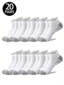 1/5/10/20 Pairs Men's Mesh Tab Short Socks, Striped Design, Simple Versatile, Comfortable Soft Casual Socks - Multicolor - View 9