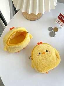 1pc Kids Cute Chick Pattern Plush Soft Fabric Large Capacity Zipper Keychain Coin Purse, Kawaii Style Small Storage Bag, Suitable For Daily Use And Holiday Gifts - Multicolor - View 6
