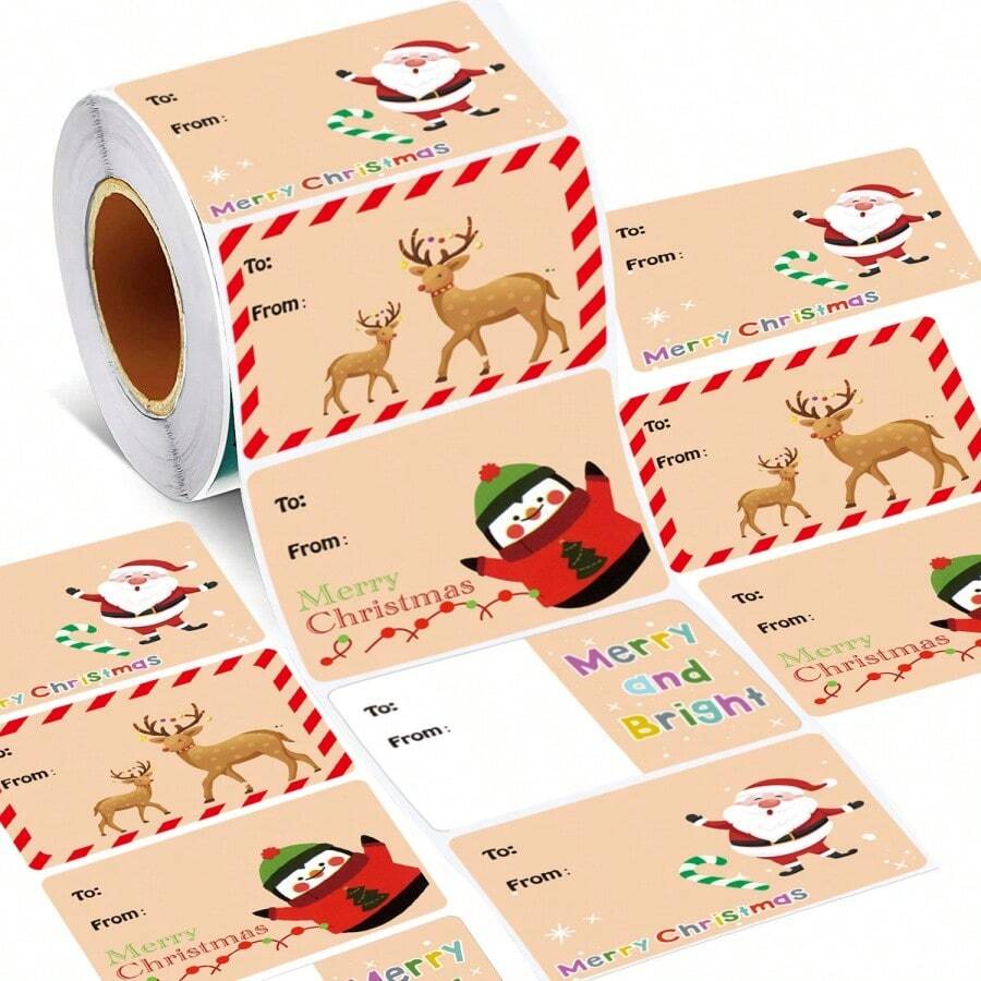 200pcs Roll-Type Sticker Christmas Holiday Decoration Gift Series Of Self-Adhesive Labels Are Suitable For Office Decoration, Office Labels, Envelope Sealing, Gift Decoration, And Office Supplies. - Multicolor - View 1