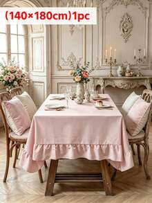 1PC Soft Matte Light Pink Ruffle Edge Tablecloth, French Elegant Vintage Style, Suitable For Home Dining Table, Holiday Gathering, Afternoon Tea, Wedding Banquet, Store Decoration And Multiple Occasions - Pink - View 12