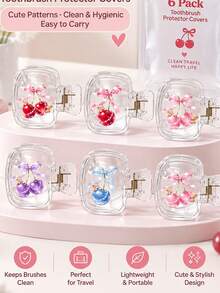 Toothbrush Case With Crystal Effect Bow Cherry And Cute Teddy Bear Design (Two-Dimensional Flat Pattern). Suitable For Travel, Dorm, Hotel, Bathroom, Home Decor, Birthday Gift - Multicolor - View 2