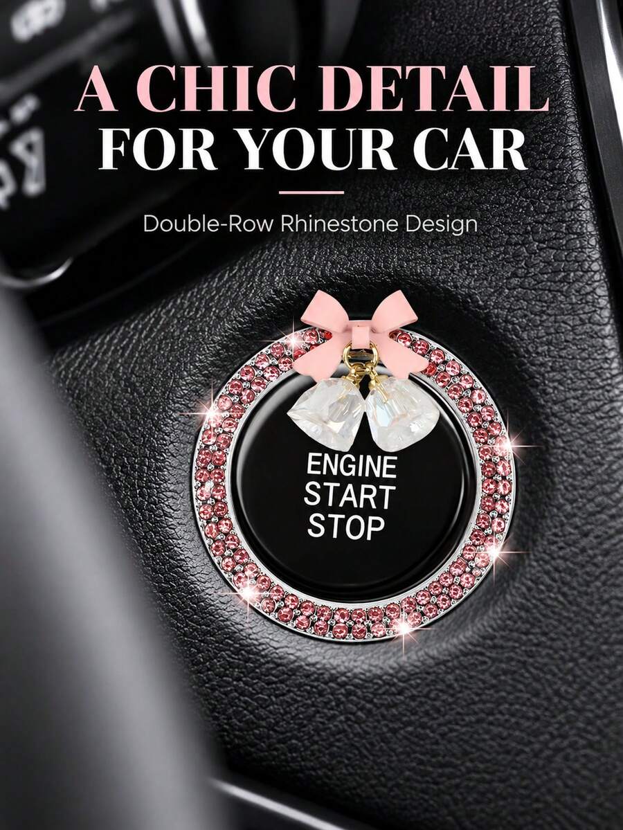 Stiker Tombol Start Mesin Mobil, Cincin Tekan Start dengan Pita Berlian Imitasi untuk Dekorasi Interior, Hadiah Berkilau untuk Pengemudi Wanita, Anak Perempuan dan Pecinta Mobil, Ulang Tahun, Hari Valentine, Natal dan Perjalanan Harian - A - View 1