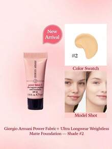 Giorgio Armani Power Fabric Long-Wear Foundation #2 5ml Mini Sample Full Coverage Matte Oil-Control Face Makeup - Warna #2 - View 2