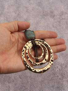 1pc Twisted Circle Alloy Necklace, Bohemian Textured Round Pendant, Casual Vacation Outfit Accessory, Halloween Daily Gift, Unisex - Beads - View 8
