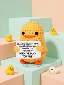 POKOJA LAND 1pc Handmade Crocheted Little Yellow Duck, Comes With Inspirational Card - Adorable Duck, Suitable As Birthday, Christmas, And Valentine's Day Gift - Multicolor - View 1
