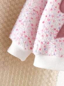 2pcs Baby Girl Cute Sweet Cool Thick Plush Starry Long Sleeve Bow Embroidered Sweatshirt & Denim Jeans Set, Autumn/Winter - White - View 4