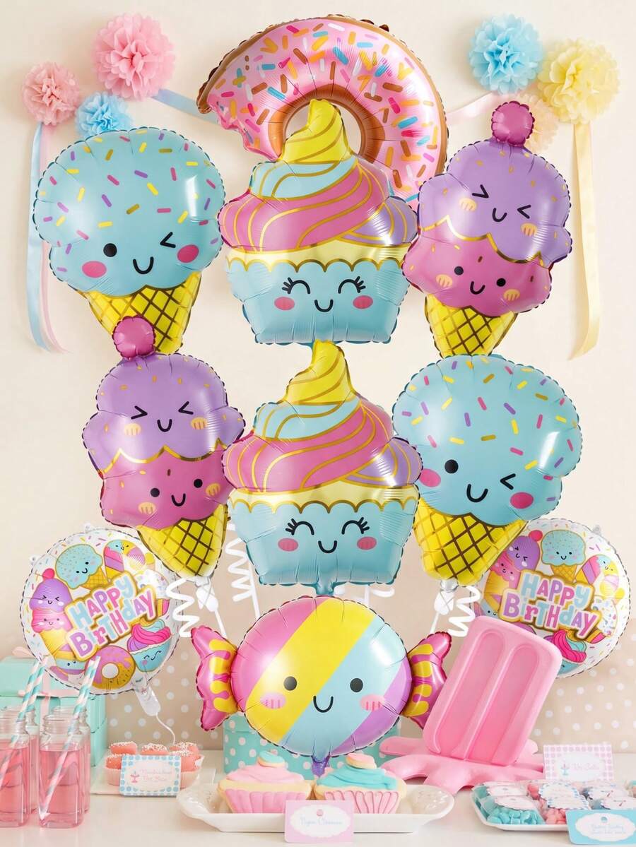 1/5/6/9PCS Cute Dessert‑Shaped Foil Balloon, Ice Cream Donut Candy ...