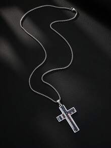 Street Stainless Steel Necklace With Retro Flag Print Geometric Pendant For Men Daily Street Wear - Silver - View 2
