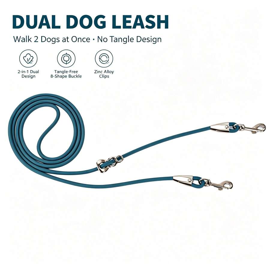 Dual Dog Leash, Walk 2 Dogs At Once, Tangle-Free 8-Shape Buckle Waterproof PVC Pet Lead With Zinc Alloy Clips - Multicolor - View 1