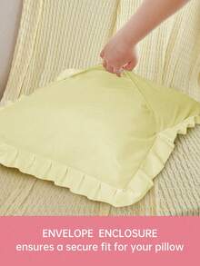 HONEYMOON 1 pieza Funda de almohada con volantes linda - Tela de poliéster, estilo francés romántico, funda de cojín con volantes (inserto de almohada no incluido), cierre de sobre, resistente a las arrugas, lavable a máquina, decoración del hogar de otoño - Amarillo claro - Ver 4