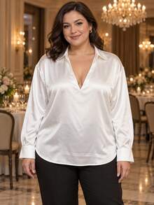 Women's Fashion High-End Solid Color Elegant Blouse Pullover Top For Vacation And Office, Autumn/Winter - Creamy White - View 5