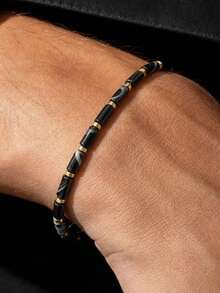 Vintage Style Black Twisted Agate 5mm Tube Bead Bracelet, Symbolizing Wealth And Good Luck Surrounding Us, Handmade Elastic Cord Spiritual Jewelry, Suitable For Daily Wear - Black - View 3