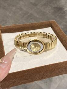 1 Gold Vintage Women's Quartz Watch, Daily Wear, Elastic Strap, Fashionable Personality, Simple And Casual Style, Holiday Gift Selection - Gold - View 5